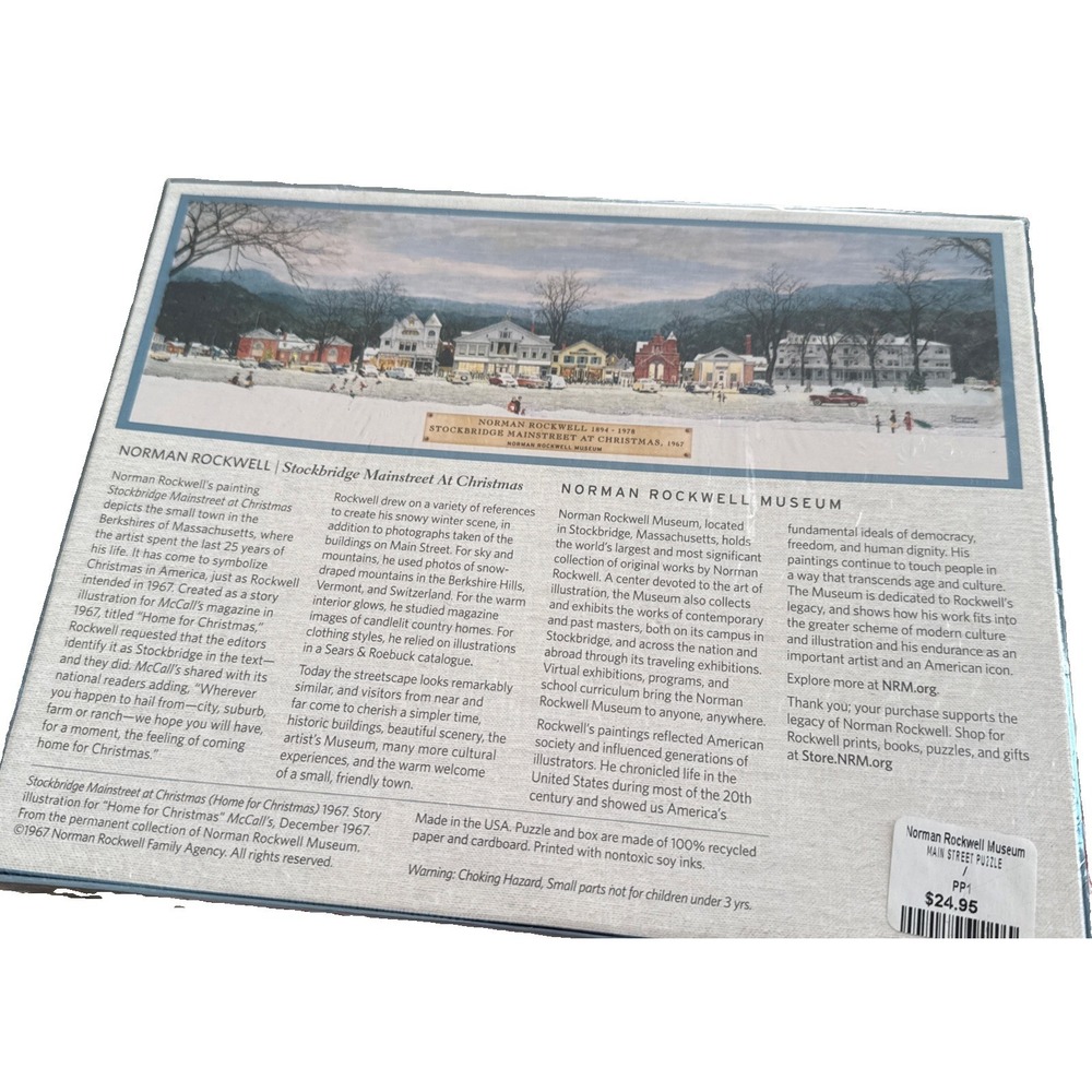 Norman Rockwell Stockbridge Mainstreet at Christmas 500 Panoramic Puzzle NEW - Picture 2 of 2